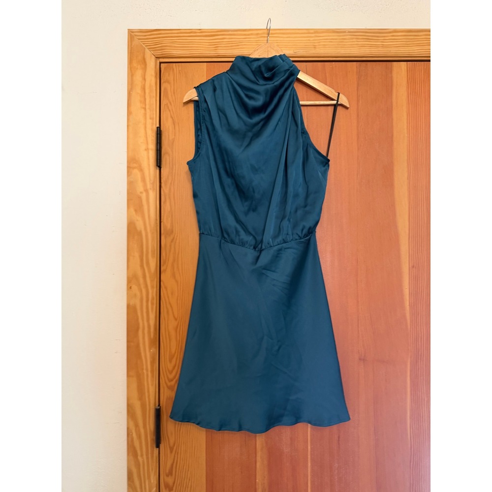 Petal + Pup Teal Blue Satin High Neck Cowl Mini Dress Size Medium